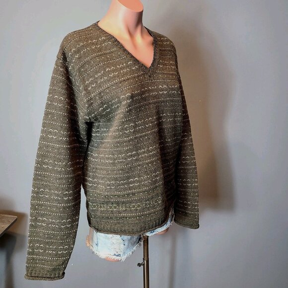 Vintage Birdseye Shetland Wool Sweater Womens Size Medium 1990s Columbia Green - Picture 4 of 8
